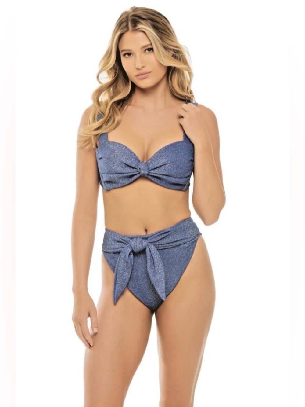 Women’s Montce Metallic Blue ✨💎 Front knot & High Waist Bikini NWT! ✨